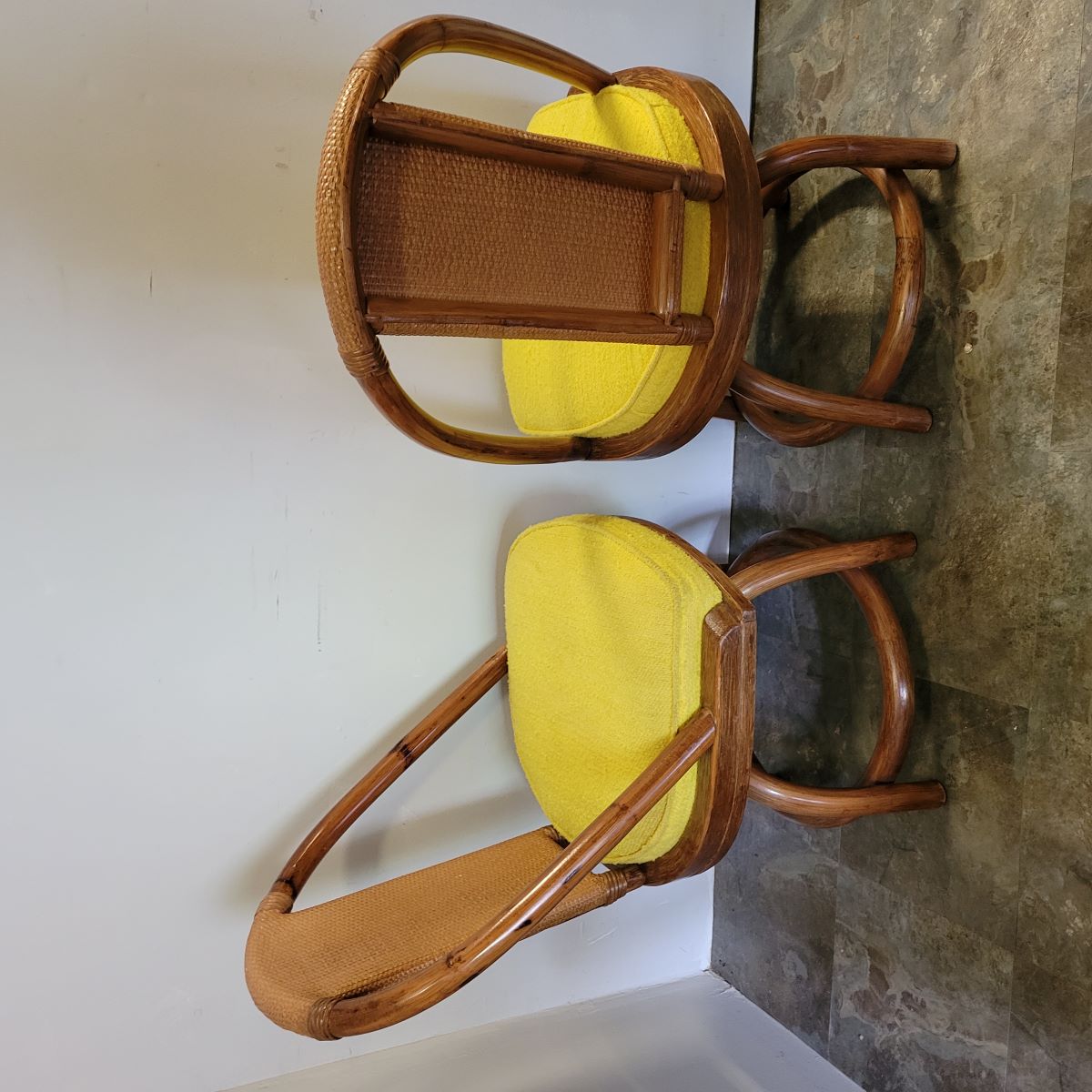 Vintage Organic Modern Rattan Dining Set with Four Swivel Chairs