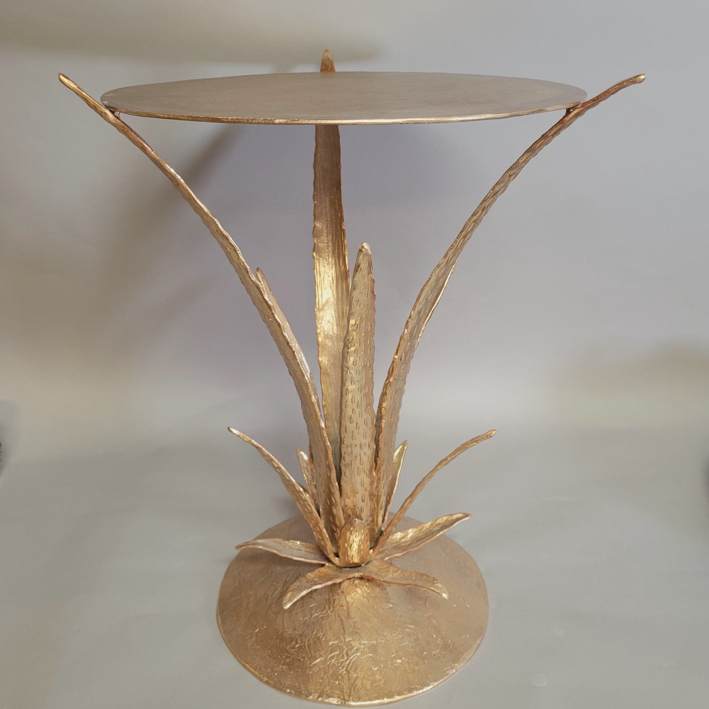 Contemporary Sculptural Aloe Plant Champagne Gold Accent Table