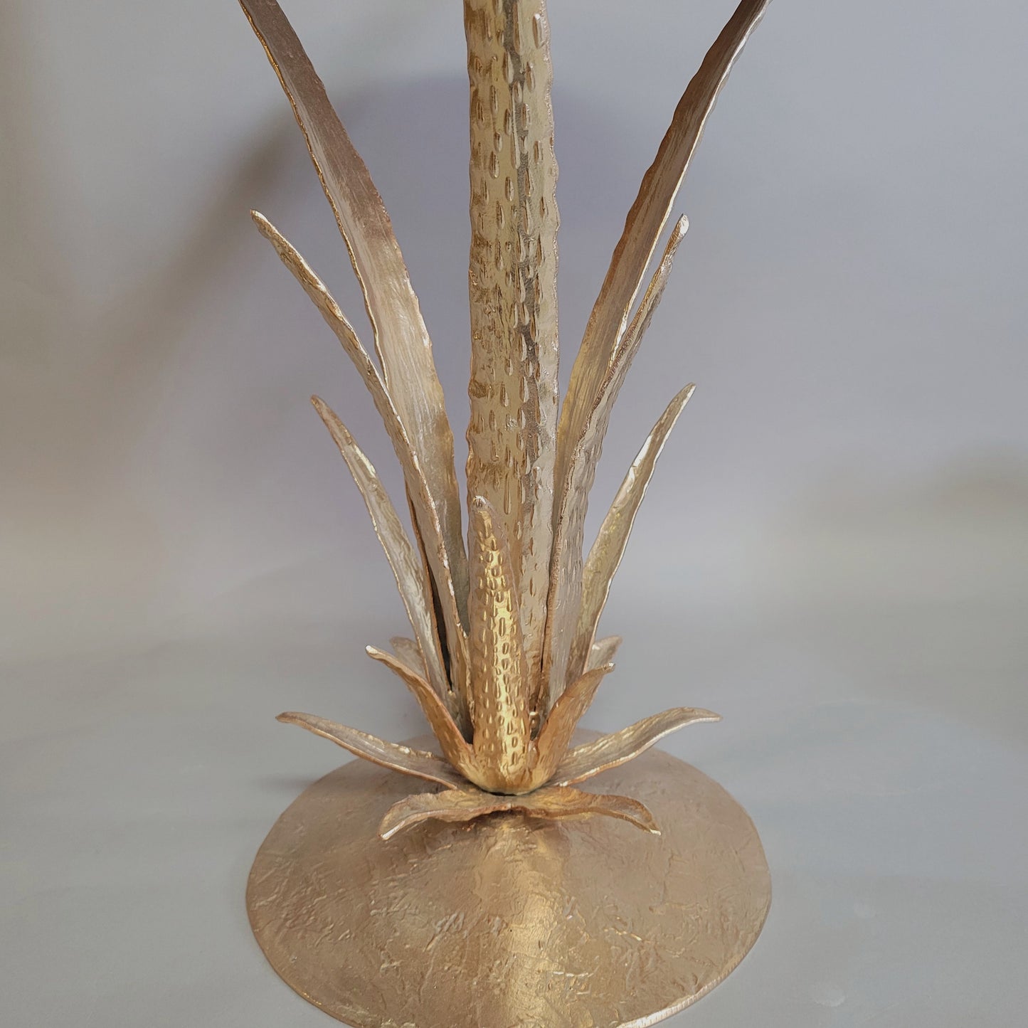 Contemporary Sculptural Aloe Plant Champagne Gold Accent Table
