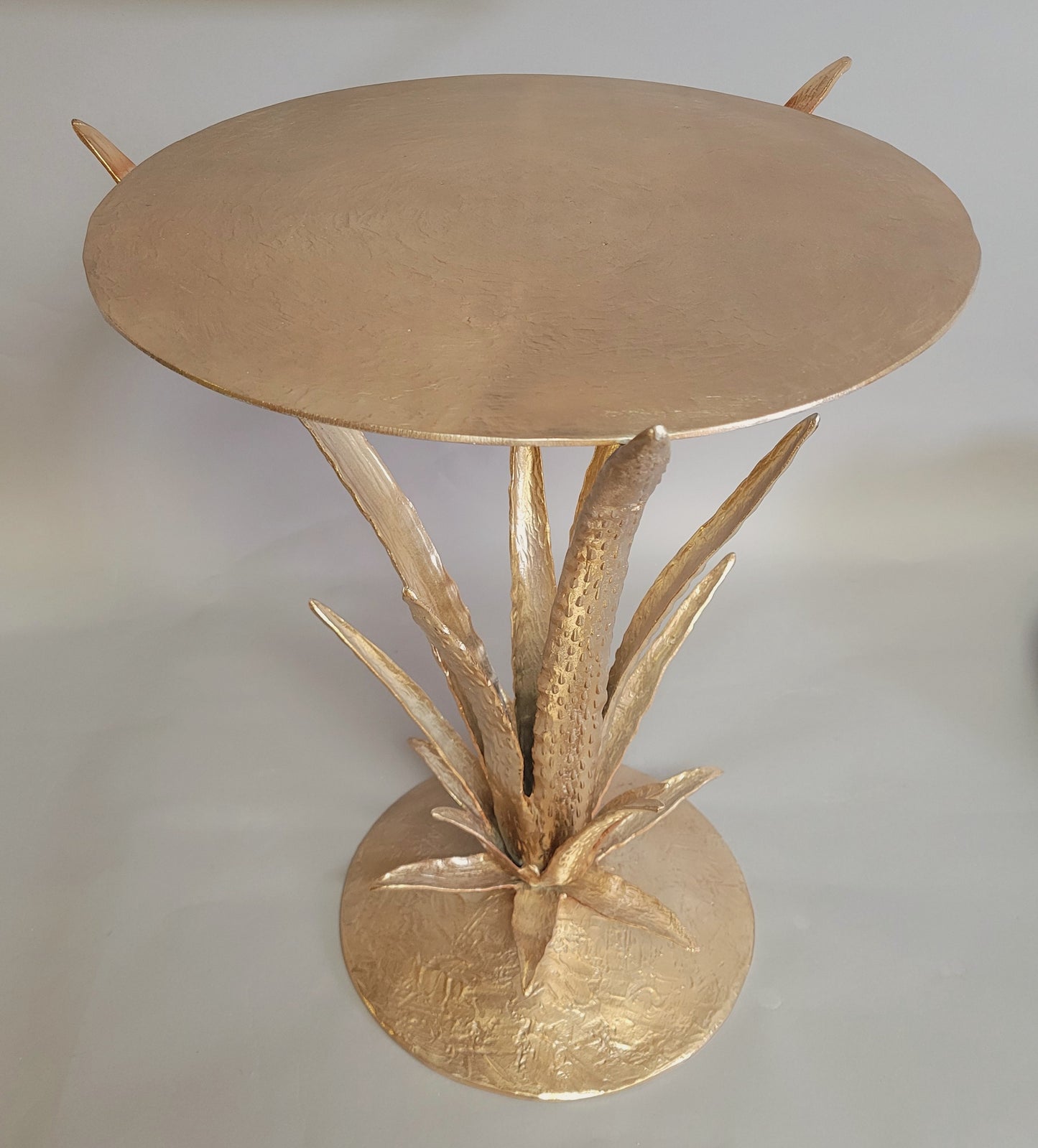 Contemporary Sculptural Aloe Plant Champagne Gold Accent Table