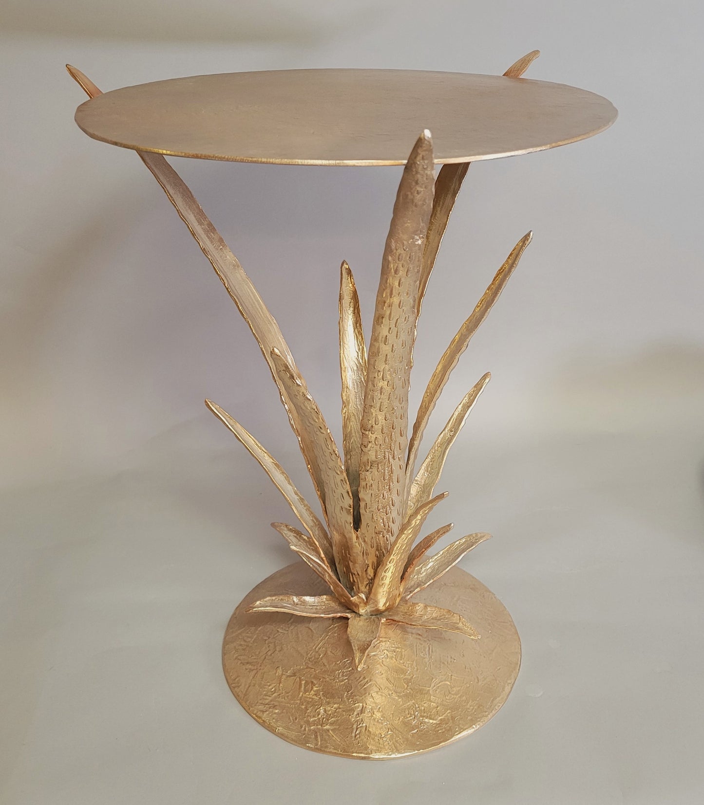 Contemporary Sculptural Aloe Plant Champagne Gold Accent Table