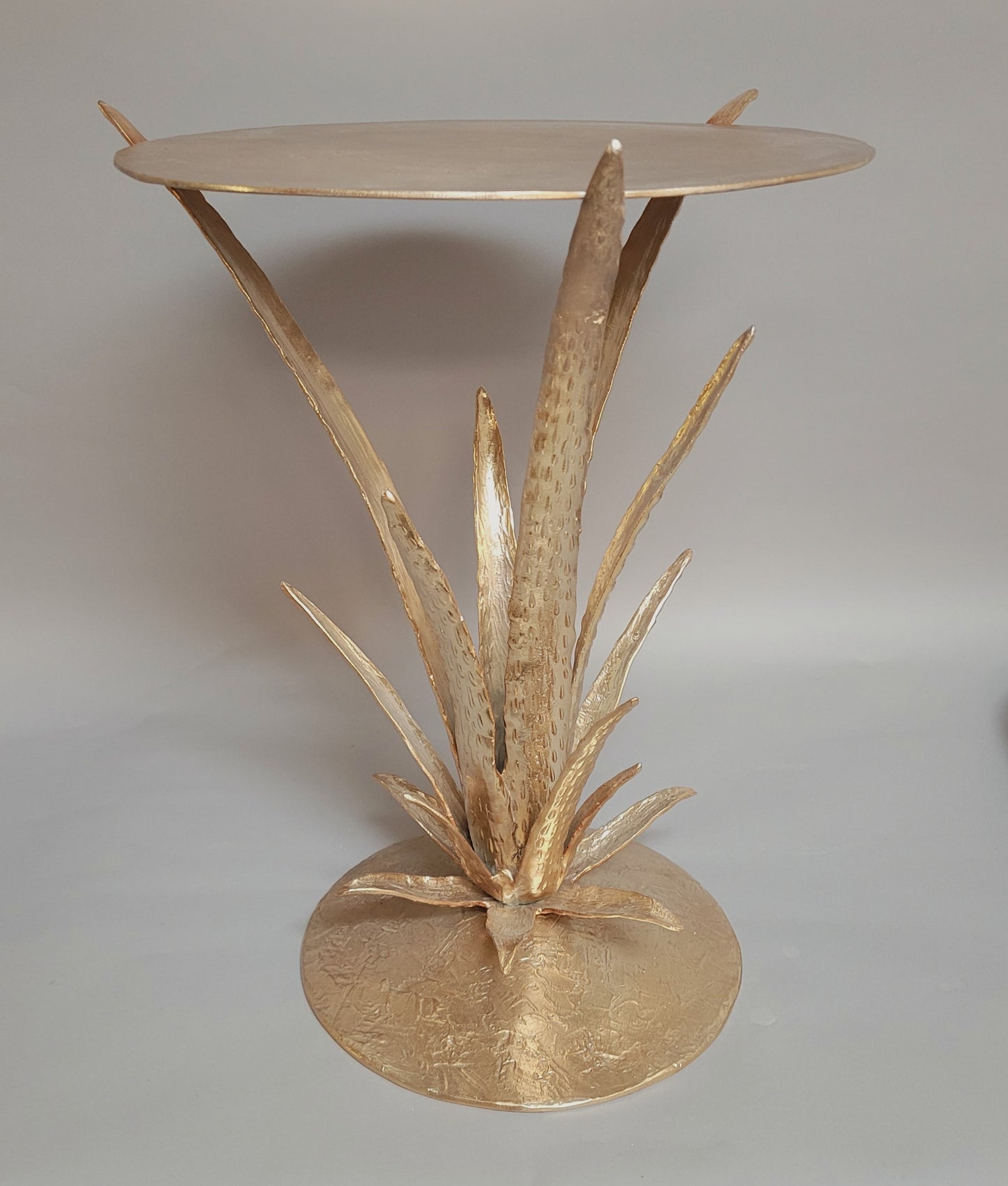 Contemporary Sculptural Aloe Plant Champagne Gold Accent Table