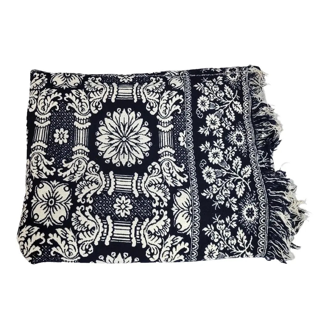 Antique American Reversible Jacquard Coverlet, Wool and Cotton, Dated 1848