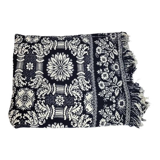 Antique American Reversible Jacquard Coverlet, Wool and Cotton, Dated 1848