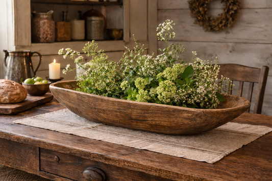 Large 19th Century Hand-Hewn American Oak Dough Bowl with Copper Repairs, 35"