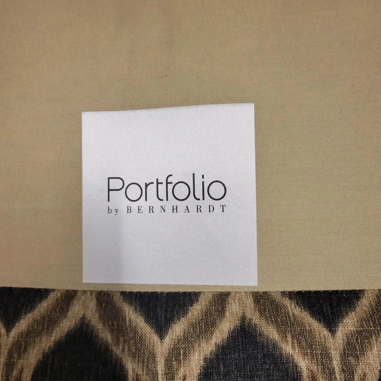 Bernhardt Portfolio Transitional Club Chairs in Navy & Tan Geometric Upholstery — Pair