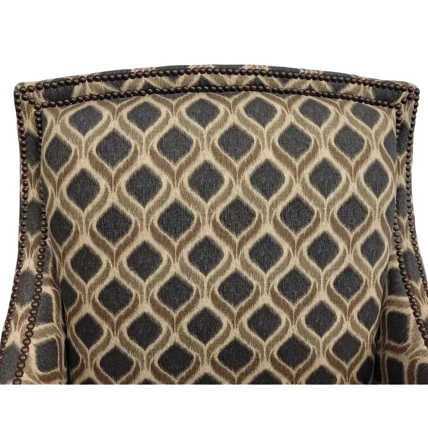 Bernhardt Portfolio Transitional Club Chairs in Navy & Tan Geometric Upholstery — Pair
