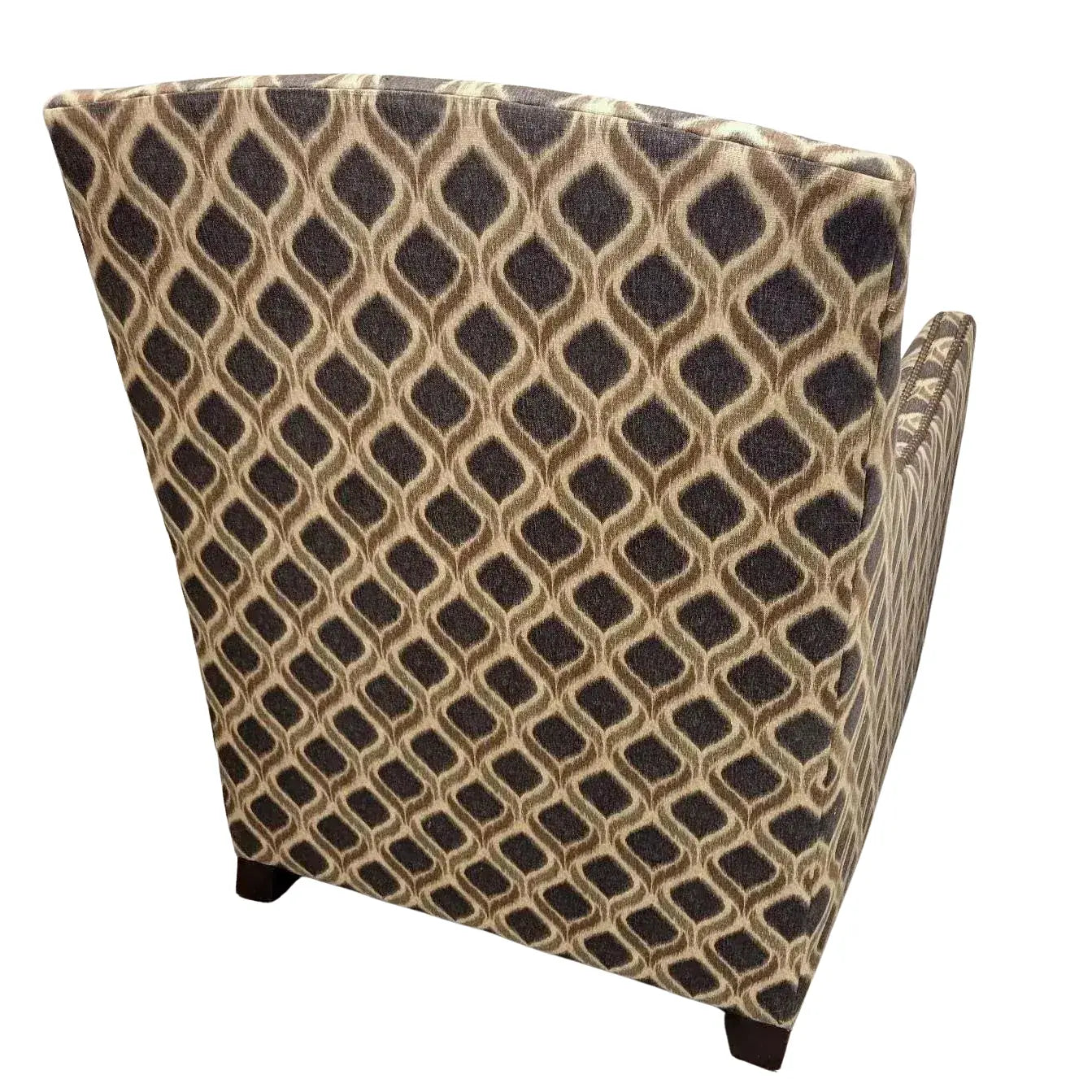 Bernhardt Portfolio Transitional Club Chairs in Navy & Tan Geometric Upholstery — Pair